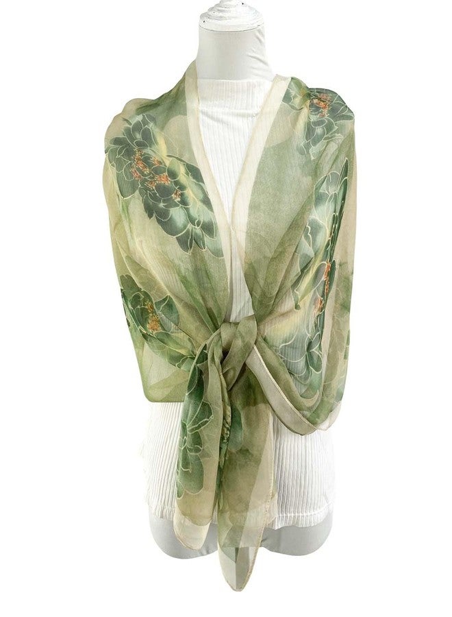 Acotavie Scarfs for Women Lightweight Scarves Fashion Print Floral Pattern Sheer Scarf Shawl Wraps (lotus olive green) - Image 3